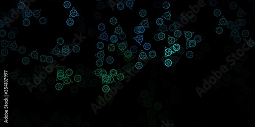 Dark Blue, Green vector background with occult symbols.