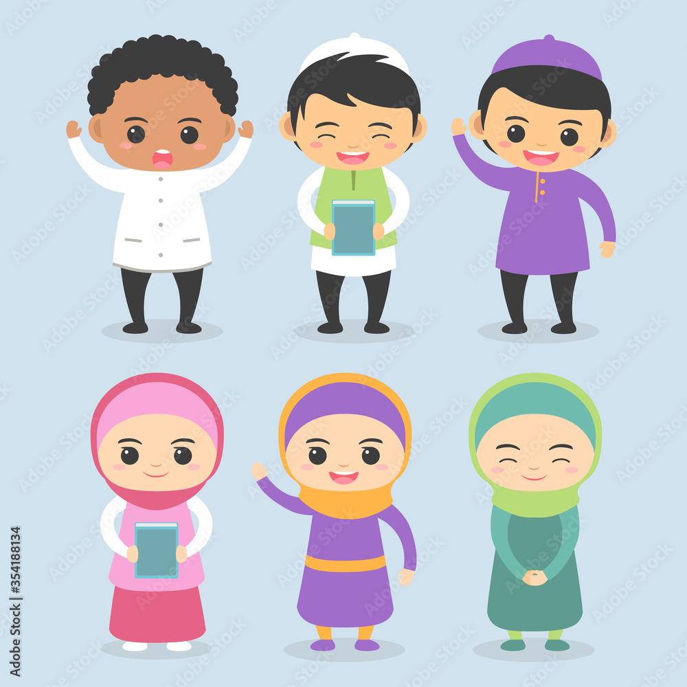 cute muslim child wear muslim outfit illustration vector