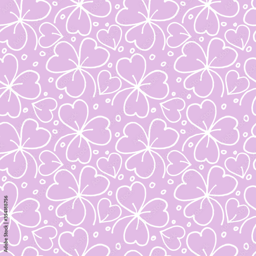 seamless plant pattern, clover leaves on a pink background seamless plant pattern, clover leaves on a pink background