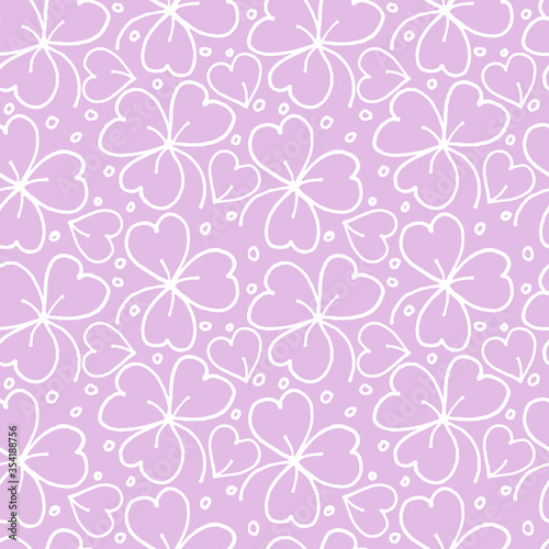 seamless plant pattern  clover leaves on a pink background