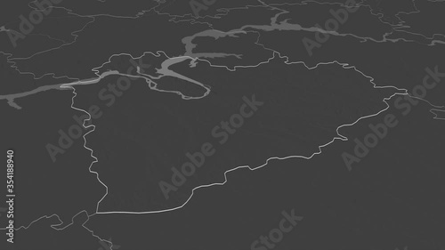 Samara, region with its capital, zoomed and extruded on the bilevel map of Russia in the conformal Stereographic projection. Animation 3D photo