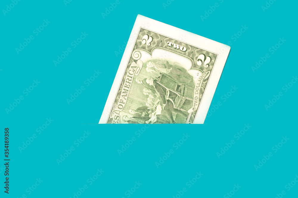 Banknote two dollars in the pocket. Money close up. Abstraction Banknote two dollars in the pocket. Money close up. Abstraction