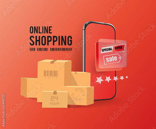 Online shopping for websites or concepts of vector marketing and digital marketing mobile applications. Smartphone design. For online store promotion .24 hour delivery text