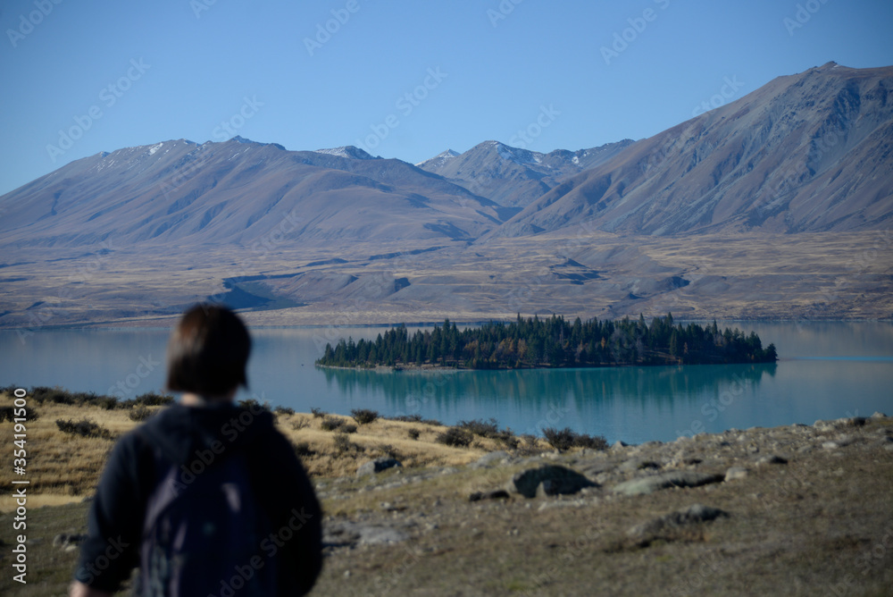 Lake Tekapo shore landscape scene Lake Tekapo shore landscape scene
