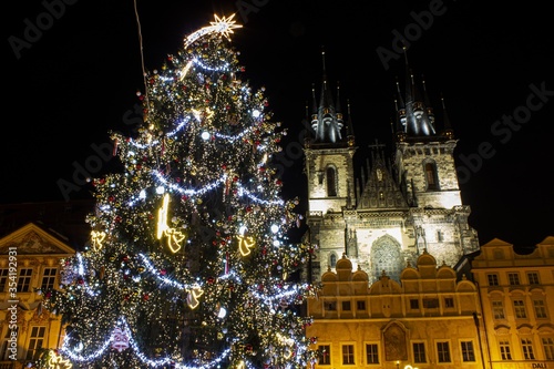 The great city hall in Prague with christmas tree.