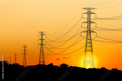 Electric post and sunrise scenery