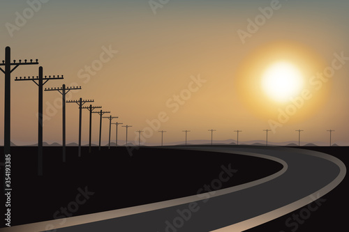 Electric post and road landscape vector