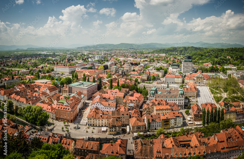 panorama of buldings in Ljubljana, Slovenia