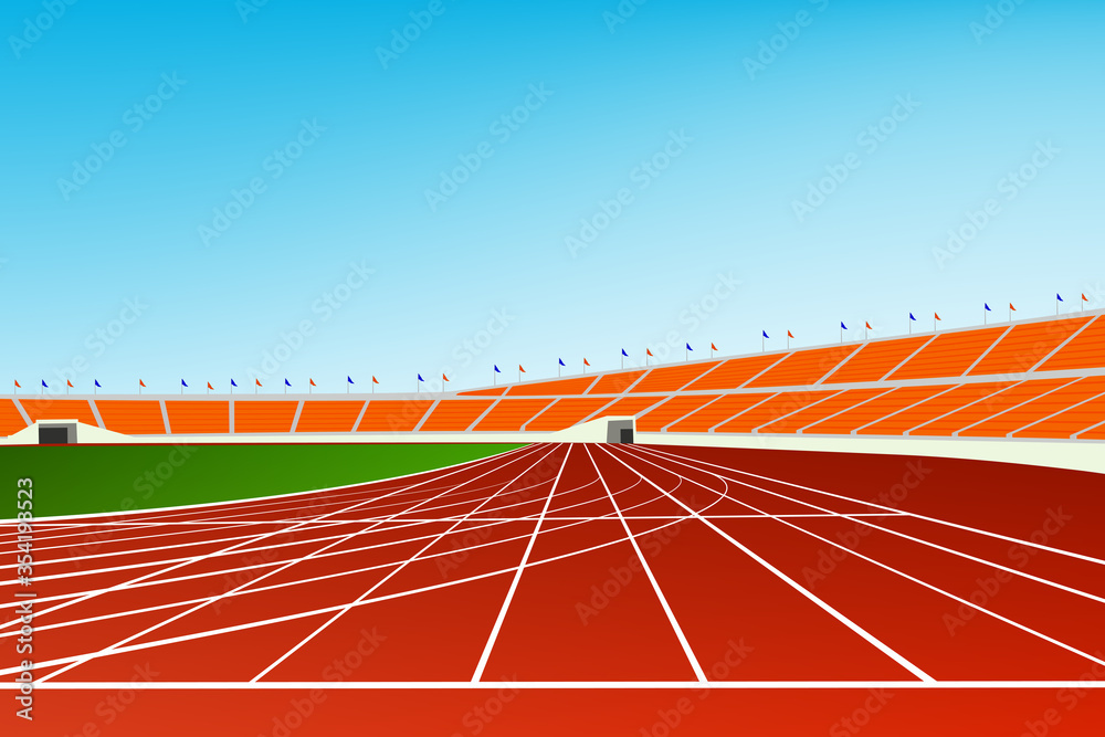 Stadium stand and running track. Graphic vector 