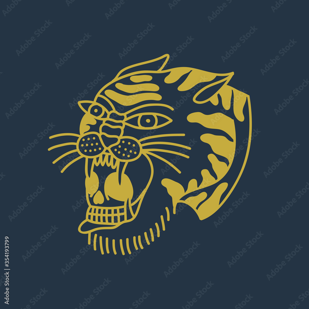 tiger doodle icon, traditional tattoo illustration tiger doodle icon, traditional tattoo illustration