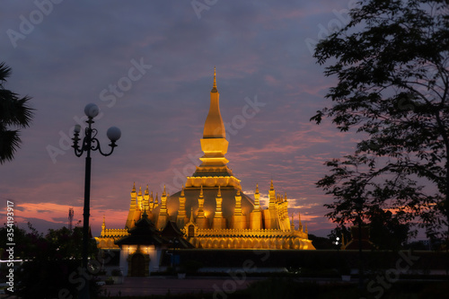 Pha That Luang Vientiane Golden Pagoda in Vientiane  Laos. sky background beautiful.