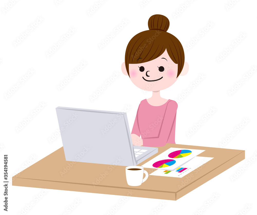 Illustration of woman working from home Illustration of woman working from home