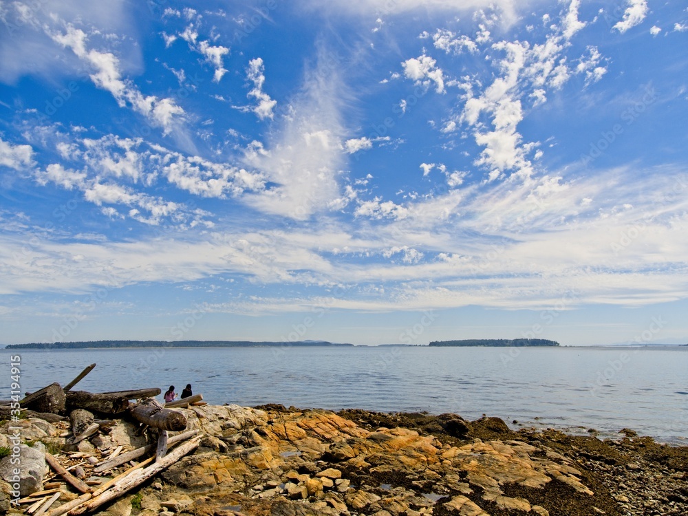 Two girls sitting at the Sidney rocky shore