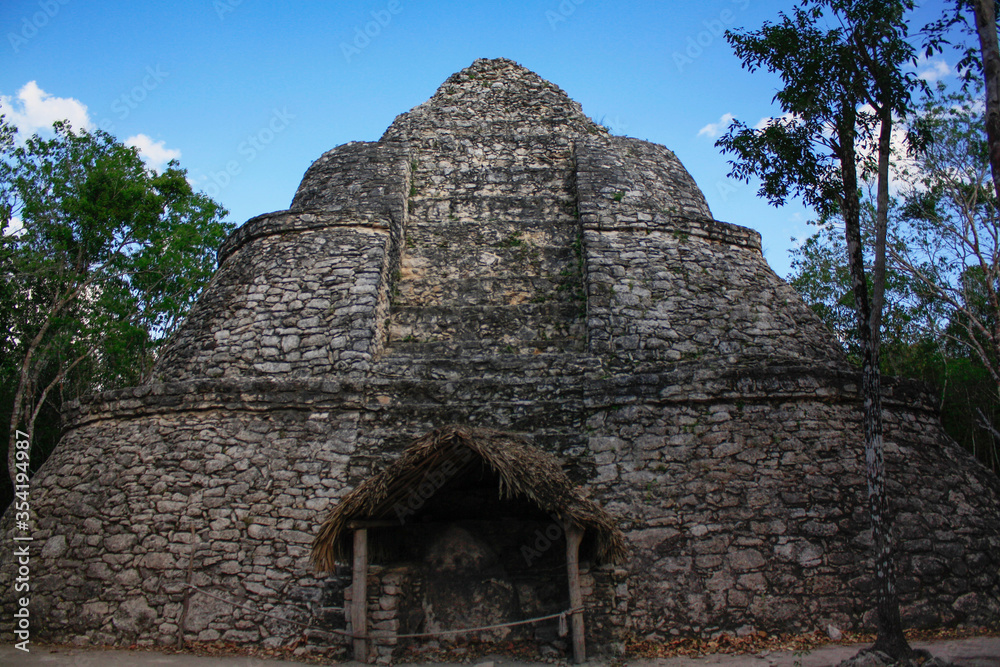 Coba, Mexico Mayan archeological ruins site in the jungle, pyramid