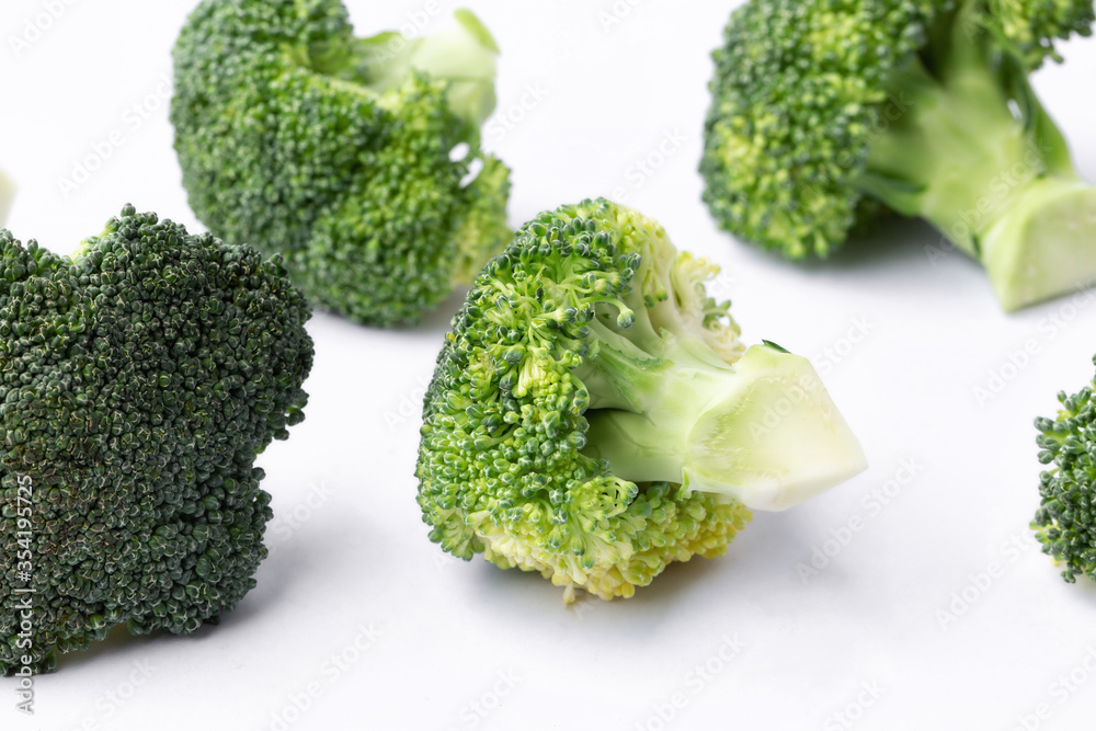 fresh broccoli on white background.