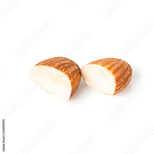 almond nuts pieces and cut almond   with white background isolated .Health food on clipping path