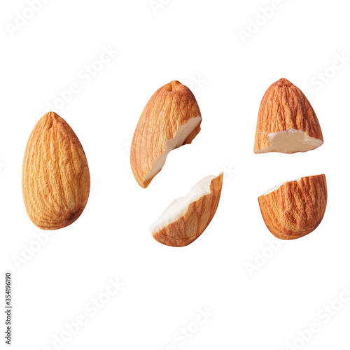 Foto almond fly Crack blast Closeup isolated on the white background