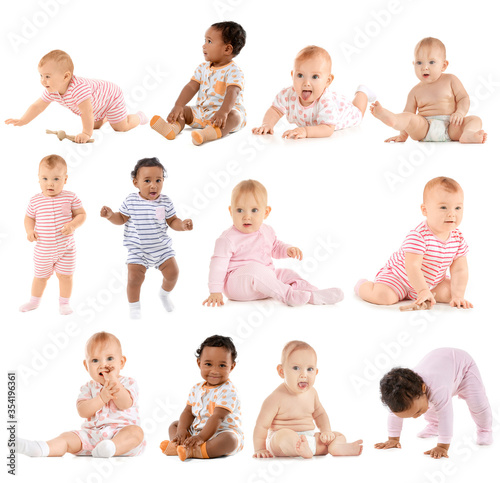 Collage with cute little ba...