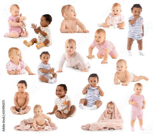 Collage with cute little ba...