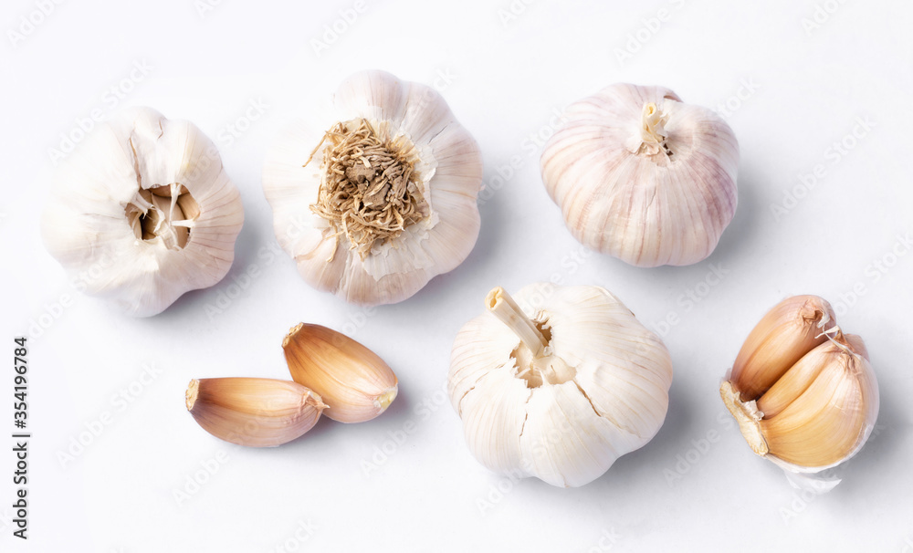 fresh garlic on white background