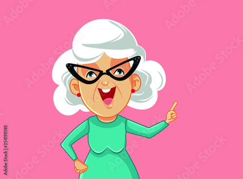 Granny Pointing Finger Having an Idea