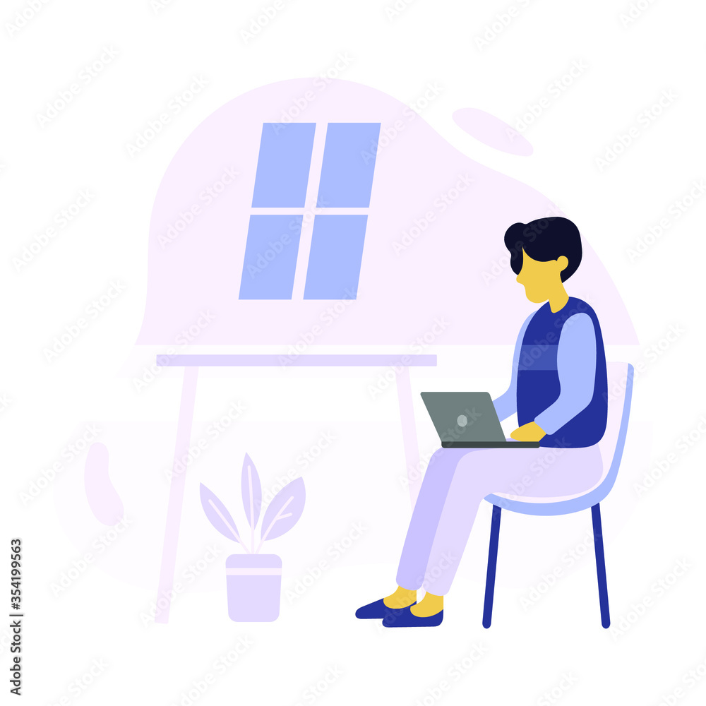 Men are sitting and using laptops for their work or reading news at home. suitable for illustration. instructions page. or promotion Men are sitting and using laptops for their work or reading news at home. suitable for illustration. instructions page. or promotion