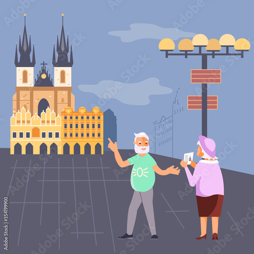 Romantic elderly couple in Prague