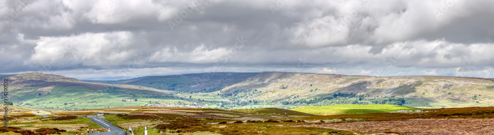 Panorama of cloudy sky and the hills of the Yorkshire Dales, United Kingdom 