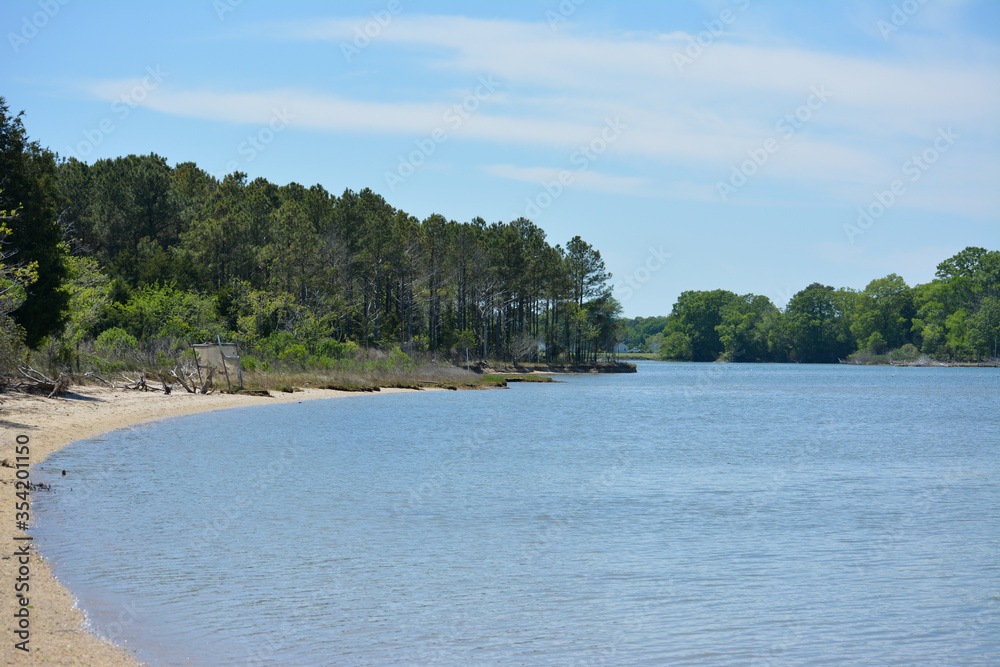 Open beach at Dameron Marsh Natural Preserve on the tip of the Northern Neck in Virginia. 