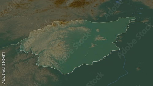 Yevrey, autonomous region with its capital, zoomed and extruded on the relief map of Russia in the conformal Stereographic projection. Animation 3D photo