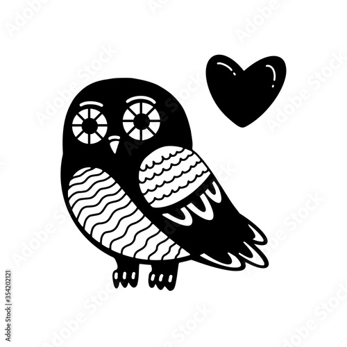 cute baby owl girl with love heart isolated on white background