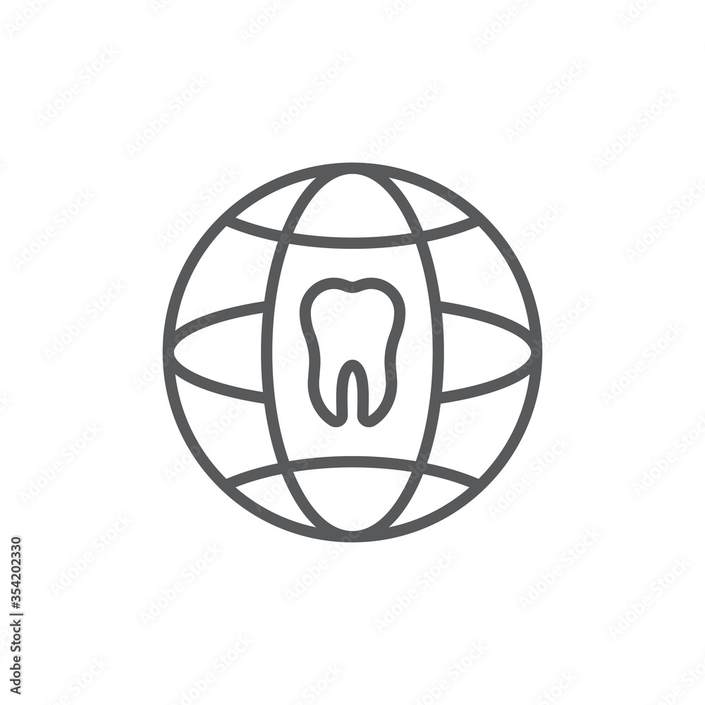 Tooth and globe vector icon sign and symbol isolated on white background Tooth and globe vector icon sign and symbol isolated on white background