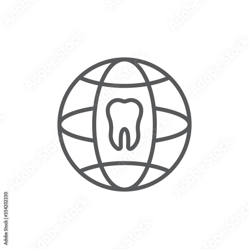 Tooth and globe vector icon sign and symbol isolated on white background