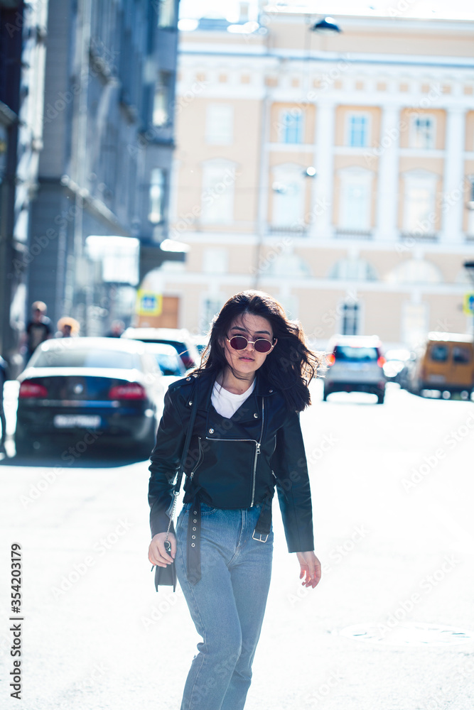 young pretty asian girl outside on big city street, lifestyle people concept young pretty asian girl outside on big city street, lifestyle people concept