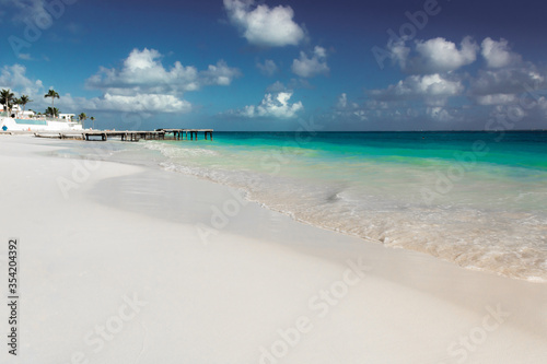Sea shore on the Caribbean beach in the Area Hoteleria in Cancun.