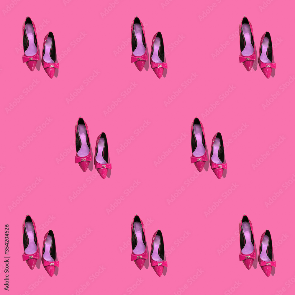 trend pattern pink shoes on a pink background, photo