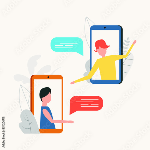 People talking on the phone in the distance vector, colorful, modern illustration