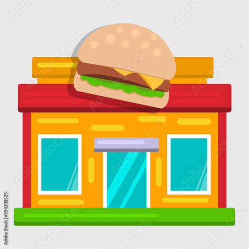burger restaurant building  flat vector illustration 