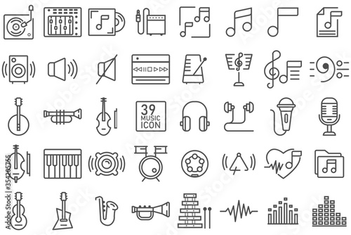 Set of music thin line icon