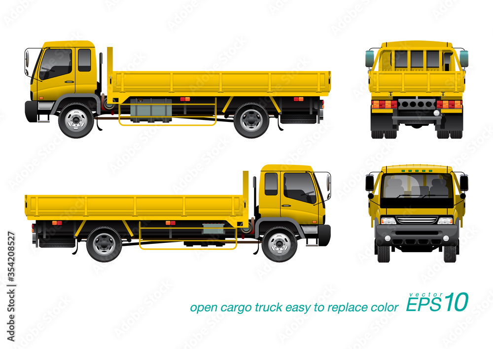 VECTOR EPS10 - open cargo yellow truck, isolated on white background, can edit color in layer name VECTOR EPS10 - open cargo yellow truck, isolated on white background, can edit color in layer name