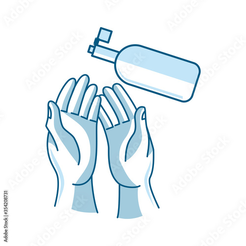 Washing hand with sanitizer liquid soap vector icon Procedure