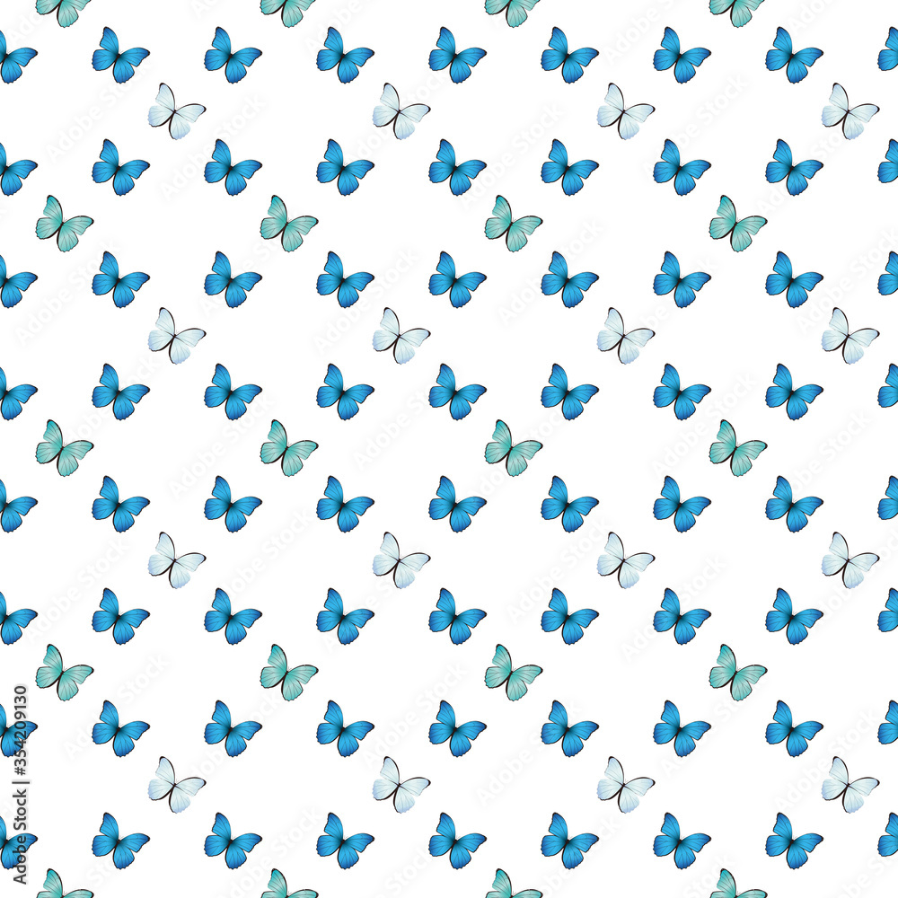 Blue, green and white butterflies on white background Blue, green and white butterflies on white background