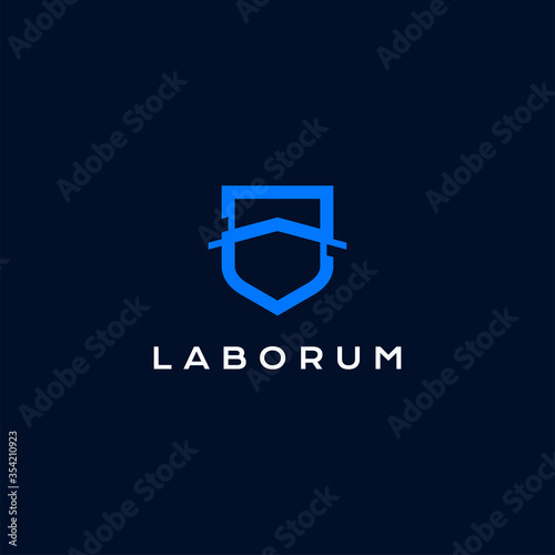 House with shield logo design template vector