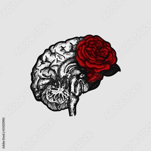 T-shirt design is very elegant combination of roses and brain