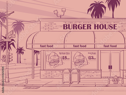 Vector contour pink colored background Burger House