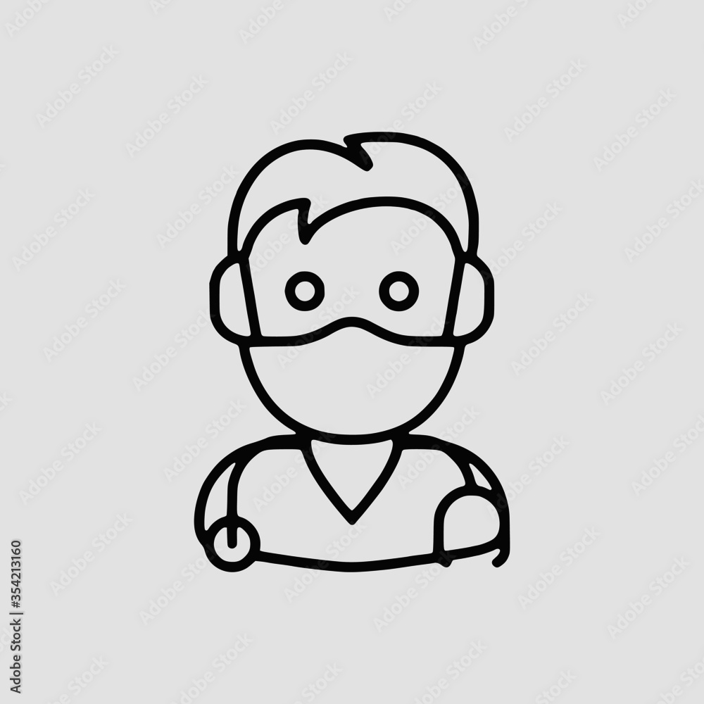 Fototapeta premium Vector Illustration of A Young Doctor Icon | Vector Line Icon | Covid Avatars Vector Icon | Single Vector Icon