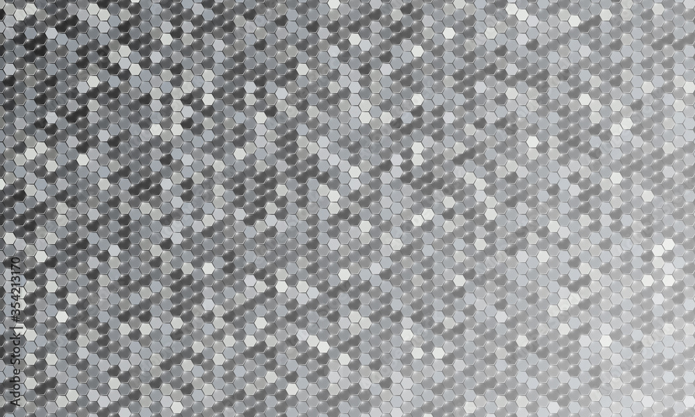 Mirror silver honeycomb tiles. Abstract mosaic geometry pattern. Hexagon minimal mirror background of honeycomb for modern cover, ad baner, web. Vector silver mosaic background. Mirror silver honeycomb tiles. Abstract mosaic geometry pattern. Hexagon minimal mirror background of honeycomb for modern cover, ad baner, web. Vector silver mosaic background.