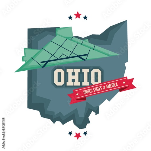 Ohio map with rock and roll hall of fame