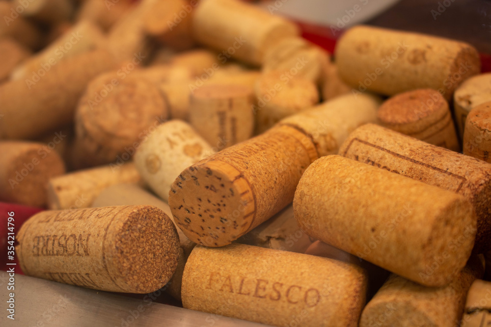 wine corks on wooden background