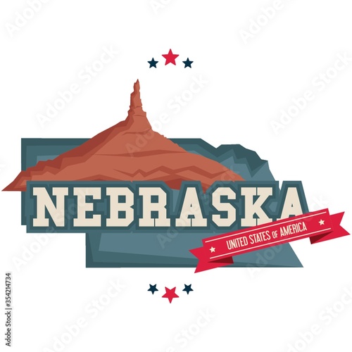 Nebraska map with chimney rock